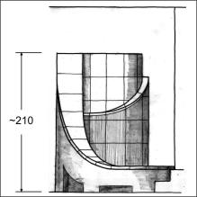 Skizze eines runden modernen Ofen mit Sitzbank, runder Holzofen mit Sitzbank, runder Kaminofen mit Sitzbank in Ottobrunn