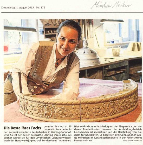 Zeitungsbericht über die Keramikwerkstatt Leutschacher in Grafing bei München