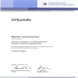 Auszeichnung der Handwerkskammer München Oberbayern für den Kammersieger, Ausbildungsbetrieb